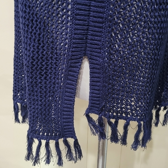 Tommy Bahama Blue Oversized Crochet Tunic Knit Fringe Top Women’s Sz S/M Caftan - Picture 5 of 10